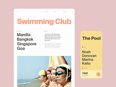 Swimming Club app landing page layout mobile app mobile ui product ui ux web website