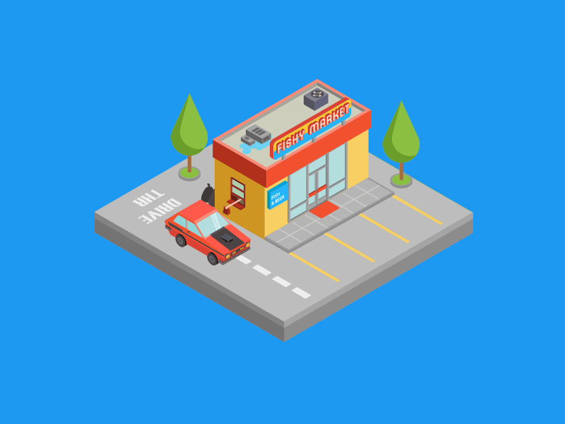 Fishy Business after effects car drive thru gif illustration illustrator isometric market vectors