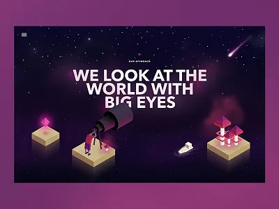 Unity Website header illustration isometric meteor mobile responsive sky space stars vectors web website