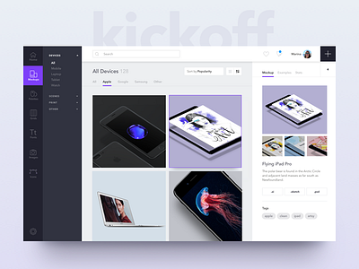 Kickoff! app card clean dashboard landing page layout product responsive ui ux web website