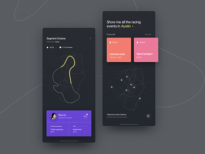 Underground races app card clean design illustration layout minimal product typography ui ux vector