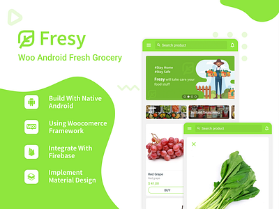 Fresy - Woocommerce Android Fresh Grocery android android ui fresh fresy fruit green grocery material design materialdesign mobile ui ui ux vegetables woo android woocommerce woocommerce android