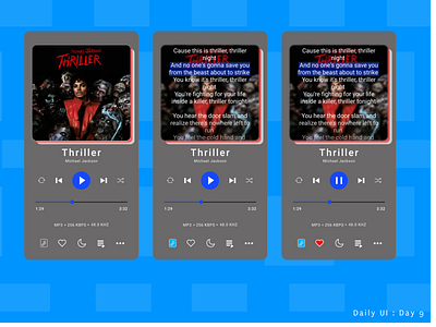 Music Player app daily 100 challenge daily100challenge dailyui dailyuichallenge design michaeljackson music music player musicplayer song songs thriller ui