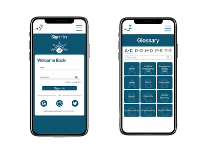 Web 3.0 Journey App - Sign In Screen + Glossary Mockups