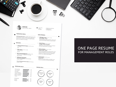 Clean & Modern One Page Resume Design - For Management Role a4 resume a4 resume design graphic design management resume manager resume one page resume one page resume design resume resume design resume for manager resumes