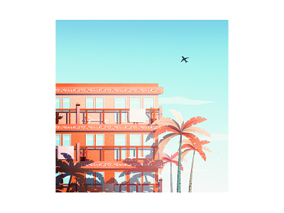 Beachside Resort 70s cozy design hotel illustration landscape landscape illustration minimalist minimalistic motel palm tree palmtree poster retro vector art vintage
