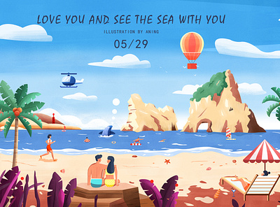 love you and see the sea with you illustration