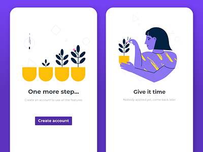 Empty State Screens III. 2d app character clean empty state flat geometric illustration illustrator lilac minimal mobile mobile ui people ui ux vector xd yellow
