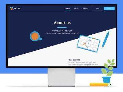 GetScope site - about branding clean design flat illustration layout project management tool type ui web website design