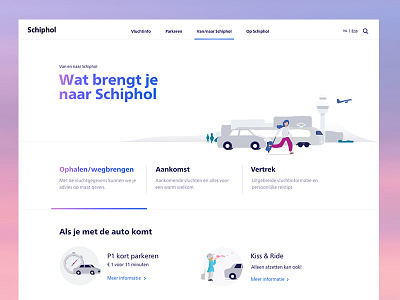 Schiphol.com - What brings you to the Airport? airline airport flat flight illustration transportation travel ui