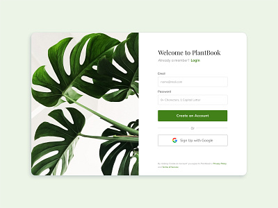 Sign Up Page -Daily UI #001 daily ui design plant ui
