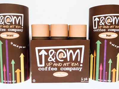 Up & At 'Em! beverage brown coffee colorful design package