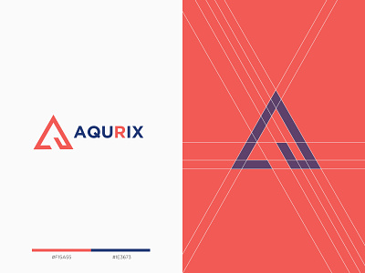 Aqurix - Logo design company design elegant flat graphicdesign grid icon lettermark minimal minimalist modern purple logo red website