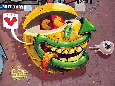 Pacman apple dimitrov erase georgi graffiti heart illustration love pacman spain