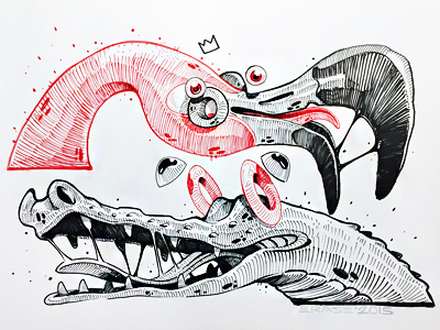 In And Yang a3 apple crocodile dimitrov drawing erase flamingo fun georgi illustration ink love