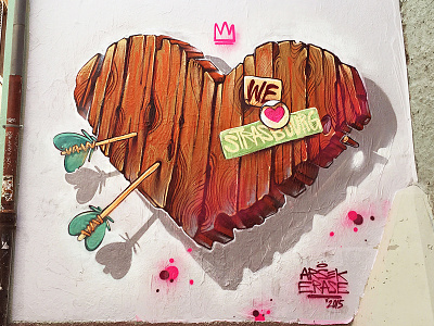 Wooden Love arrow arsek design erase graffiti heart logo love mural pink streetart wooden