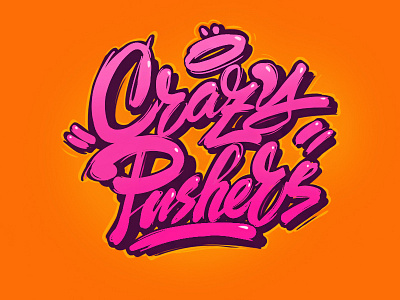 Crazy Pushers apple calligraphy design fresh illustration it logo new orange pink t shrt typography