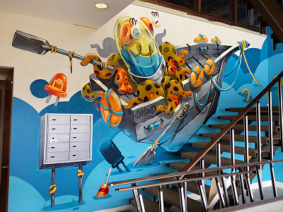 Electric Boat boat commission design electronic fresh graffiti interior callifornia lcd mural octopus work