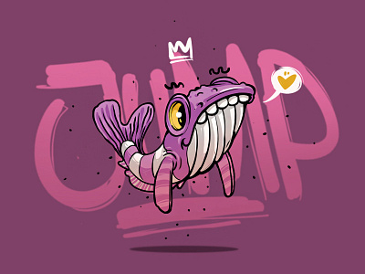 Jump animal commission drawing fish illustration jump love pink purple rain rush typography