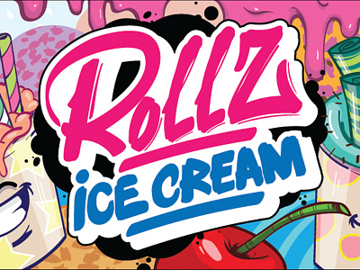 Rollz Ice Cream apple art blue cherry cream design fresh ice illustration logo pink taste