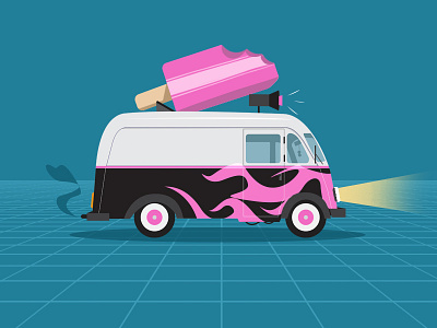Ice Cream Truck apple art auto blue car club cone flat design ice cream illustration illustrator logo pink ride strawberry summer icons taste tasty travel truck vector