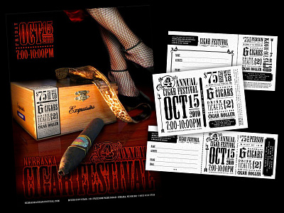 Cigar Festival - Print Collateral Design & Photography design graphic design mockup postcards poster ticket