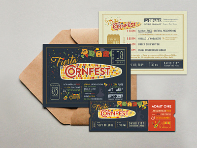 Fiesta Cornfest 2019 | Invite & Ticket colorful corn event festival fiesta invite latin ticket