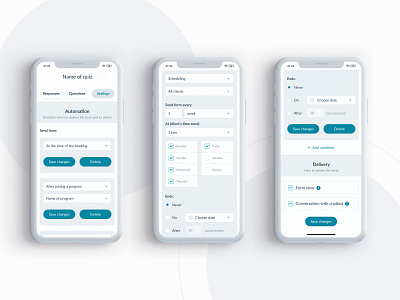 Mobile form for quiz settings on a web-service for coaching b2b coaching figma inputs mobile mobile design mobile ui mobile version quiz app settings page settings ui ui ux ui design ux ux design