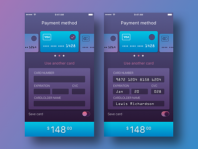 Dayli UI - Credit Card Payment app cards daily forms free gradient iphone pay payment purple sketch ui