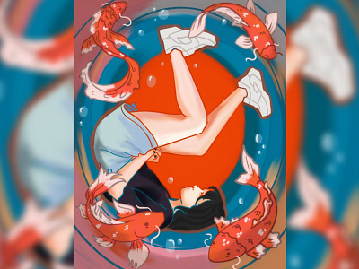 Girl with fish design illustration ui