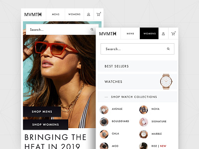 Navigation Redesign for MVMT Watches black black white collections design ecommerce homepage mega nav minimal nav navbar navigation product store ui uidesign webdesign