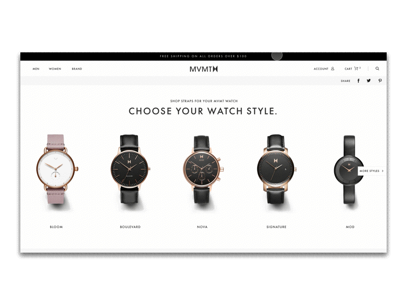 MVMT Strap Buyers Guide animation black collection ecommerce education fashion guide interaction micro animation micro interaction minimal product shopping transition uidesign user experience watch website white white and black
