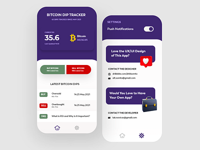 UI Design for Bitcoin Dip Tracker app app design app store binance bitcoin crypto wallet cryptocurrency design finance fintech nigeria purple rsi signals trading ui ui designer uiux uiux design user interface
