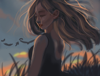 Sunset girl design digital art digital painting digitalart illustration photoshop art