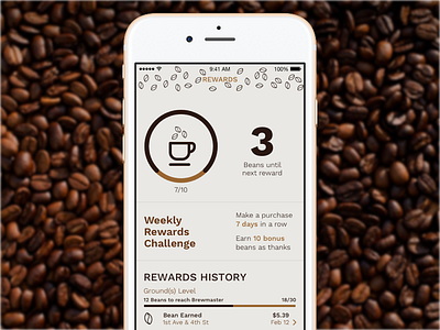 Coffee Rewards Loyalty App app coffee dashboard ios iphone loyalty program redesign starbucks uxui