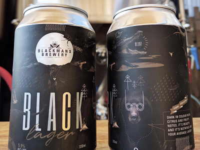 Blackmans Black Lager Can bear beer bird black branding can crocodile lager typography