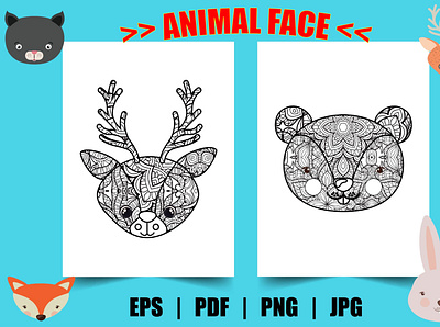 Animal Face Coloring Page coloring book coloring page coloring pages design icon illustration kdp logo ui vector