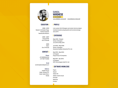 Resume Example branding design designer graphic design kerala minimal mobile ui ui visual design