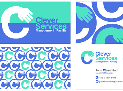 Logo Clever Services cards cleaning company cleaning logo cleaning services cleanning design flat logo management facility rubber gloves