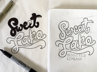 Sweet Lake Lettering branding hand drawn identity lettering logo paper pen pencil type typopgraphy