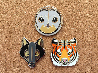 Wildlife Pin Badges barn owl pin pin badge tiger wearable art wildlife wolf