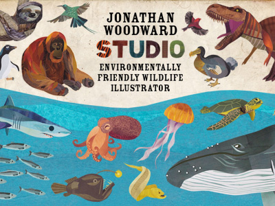 Jonathan Woodward Studio Promo collage dinosaur dodo ocean orangutan shark sloth turtle whale