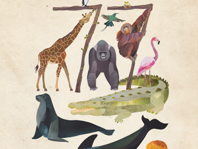 Finished WAZA Commemorative Print crocodile flamingo frog giraffe gorilla jellyfish orca penguin seal