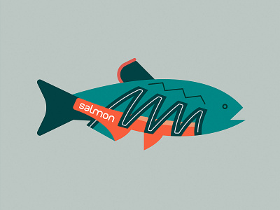 Salmon fish fishing illustration minimalist running salmon salmons salomon shoes