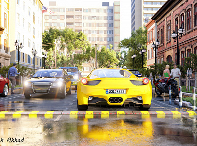 3D exterior Scene street automotive automotive design car cars cinema 4d city render rendering scene street