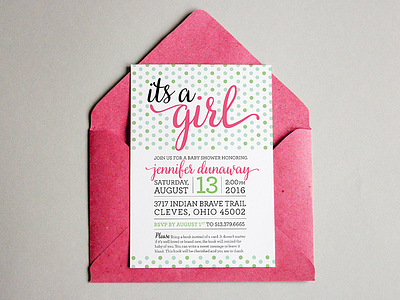 Baby Shower Invite girl green pink invitations non traditional