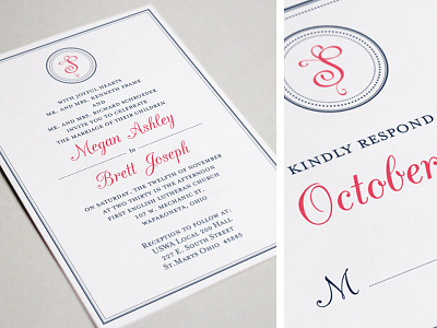 Monogram Wedding Invitation 2 color rsvp simple clean stationery wedding
