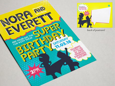 Superhero Postcard Invite childrens stationery colorful design invitations party invitation postcard stationery superhero