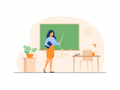 Teacher in classroom. animation boltbite chalk design iconanimation loopable lottie motion graphics reading school teacher teaching tutor ui writing