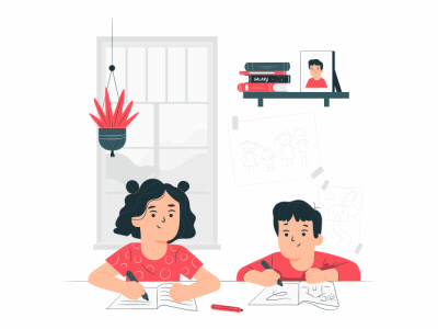 Kids studying from home. animation boltbite color design draw drawing fun iconanimation illustration kids loopable lottie motion graphics studying ui
